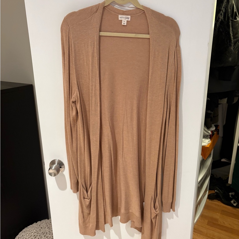 Maison Jules Tan Cardigan Sweater Lightweight Knit